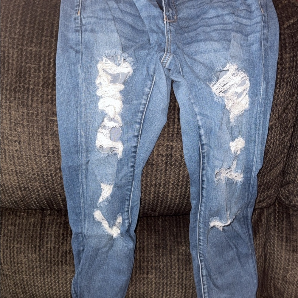 American Eagle Outfitters Blue Skinny Distressed Jeans